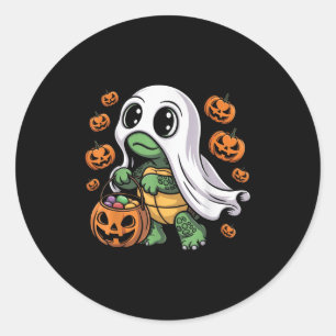 Cute Halloween Turtle Ghost With Candy Classic Round Sticker