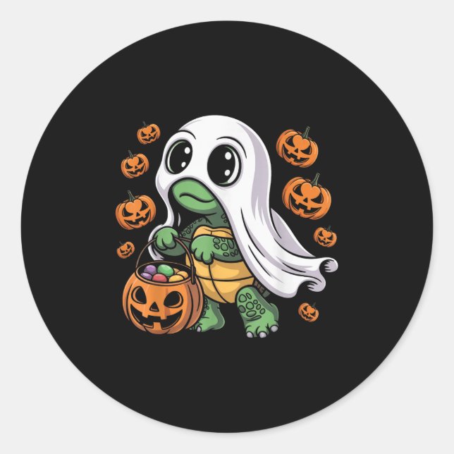 Cute Halloween Turtle Ghost With Candy  Classic Round Sticker (Front)