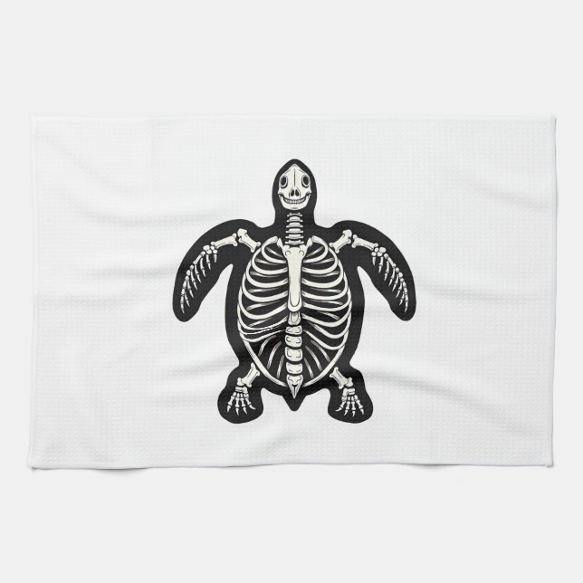 Cute Halloween Turtle Skeleton Tortoise Fossils Ar Tea Towel (Horizontal)
