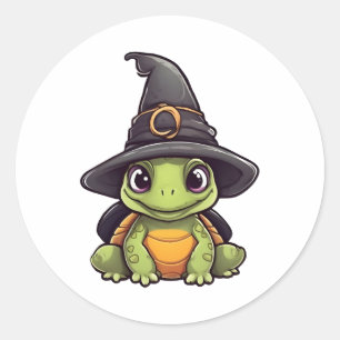 Cute Halloween turtle with a witch hat. Classic Round Sticker