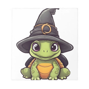 Cute Halloween turtle with a witch hat. Copy Notepad