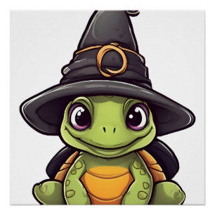 Cute Halloween turtle with a witch hat. Copy Poster