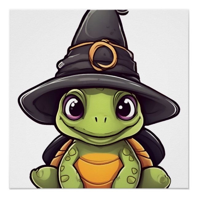 Cute Halloween turtle with a witch hat. Copy Poster (Front)
