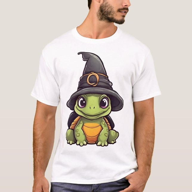 Cute Halloween turtle with a witch hat. Copy T-Shirt (Front)