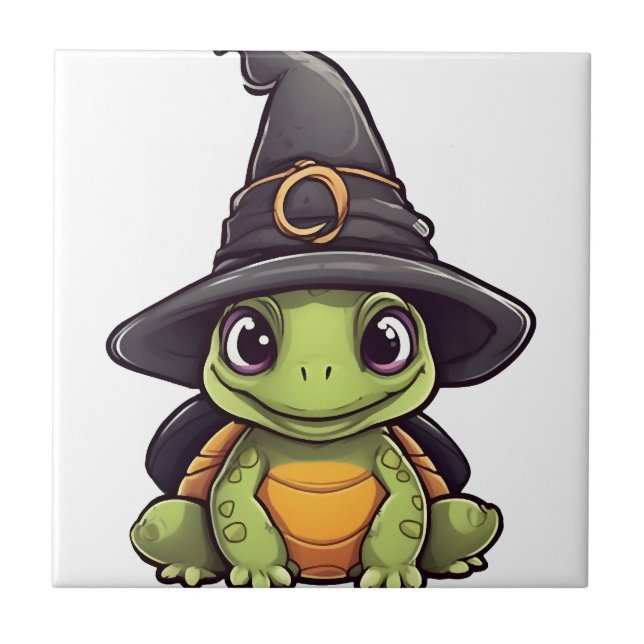 Cute Halloween turtle with a witch hat. Copy Tile (Front)
