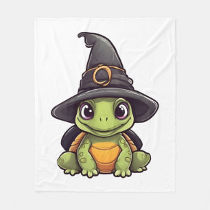 Cute Halloween turtle with a witch hat. Fleece Blanket