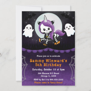 Cute Halloween Unicorn and Ghosts  Birthday Party Invitation