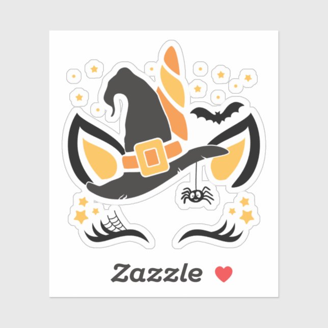 Cute Halloween Unicorn Witch Hat Stickers (Sheet)