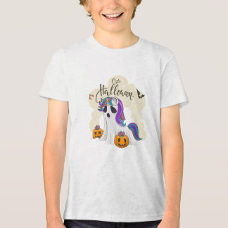 Cute Halloween unicorn with pumpkin kids Tri-Blend Shirt