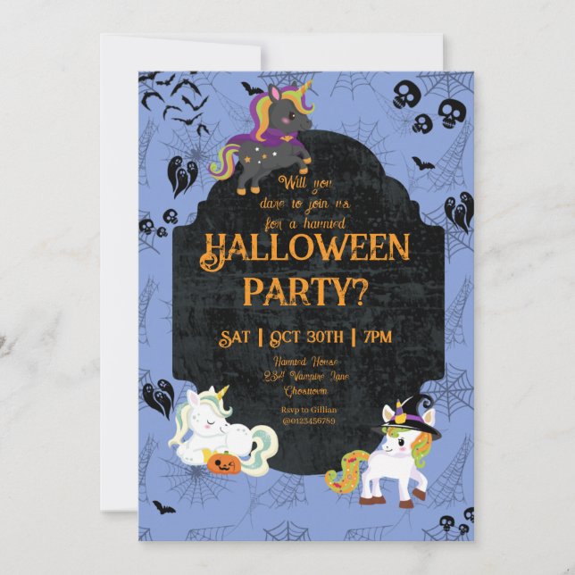 Cute Halloween Unicorns 1 Party Invitation (Front)