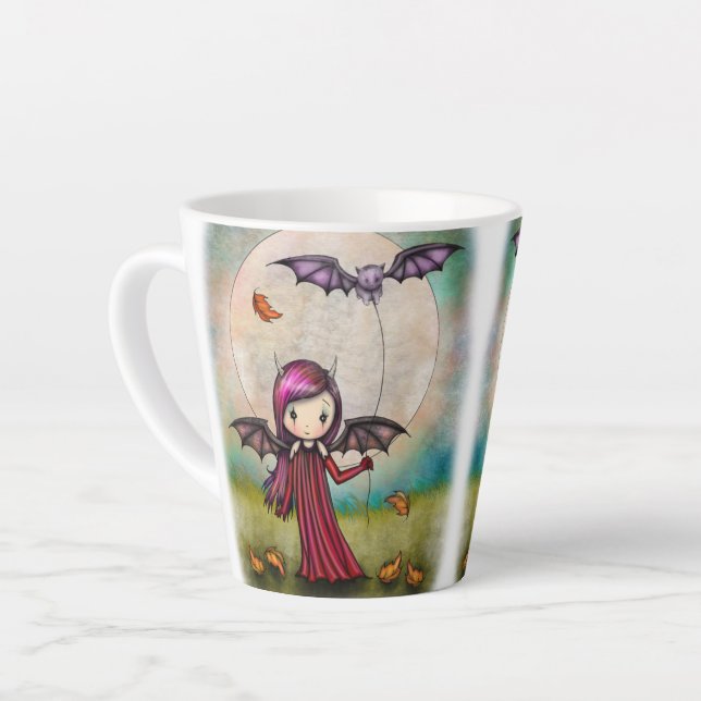 Cute Halloween Vampire and Flying Cat Latte Mug (Left Angle)