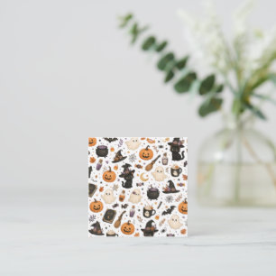 Cute Halloween Watercolor Pattern with Black Cats Square Business Card
