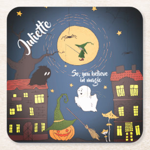 Cute Halloween Watercolor Personalized  Square Paper Coaster