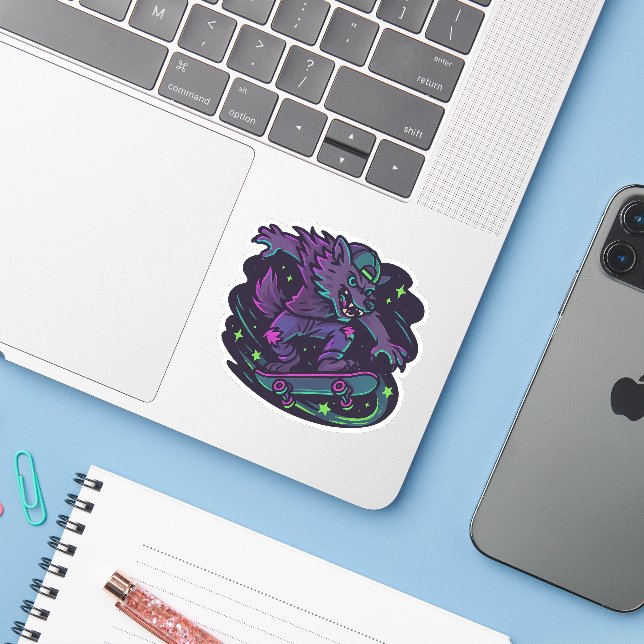 Cute Halloween Werewolf Skateboard Sticker (Laptop w/ iPhone)