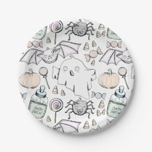 Cute Halloween White Kids Birthday Party Plates
