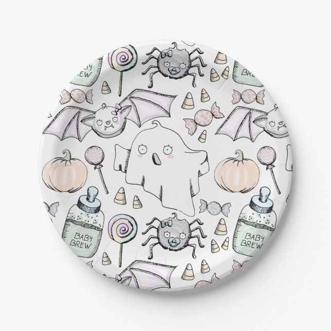 Cute Halloween White Kids Birthday Party Plates (Front)
