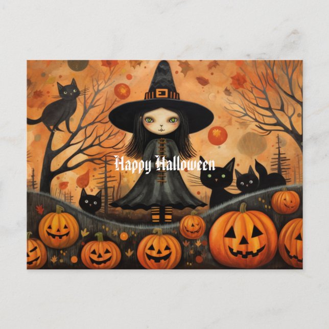 Cute Halloween Witch 4  Postcard (Front)