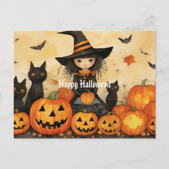 Cute Halloween Witch 5 Postcard (Front)
