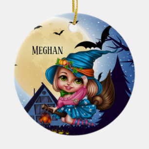cute Halloween witch add name  Ceramic Tree Decoration