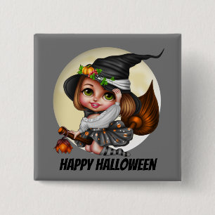 Cute Halloween witch add name or message 15 Cm Square Badge
