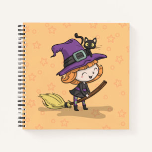 Cute Halloween Witch and Cat   Notebook