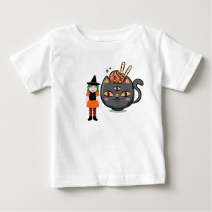 Cute Halloween Witch and Three-Eyed Cat Mug Baby T-Shirt