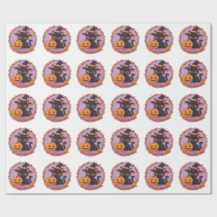 Cute+Halloween+Witch+BlackCat+PUMPKIN Wrapping Paper