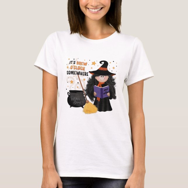 Cute Halloween Witch Brew Cauldron Fun T-Shirt (Front)