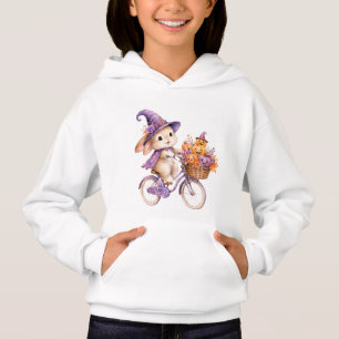 Cute Halloween Witch Bunny Riding Pumpkin Bicycle 