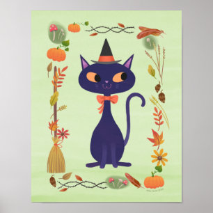 Cute Halloween Witch Cat Art Print