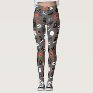 Cute Halloween Witch Cat Ghost Pumpkin Leggings