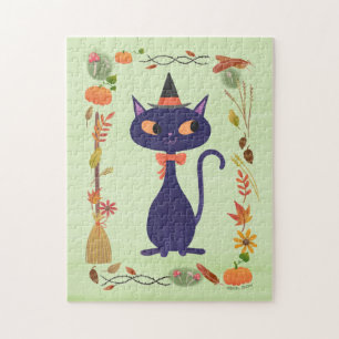 Cute Halloween Witch Cat Jigsaw Puzzle