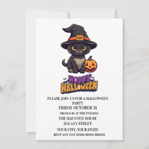 Cute Halloween Witch Cat with Pumpkin Invitation