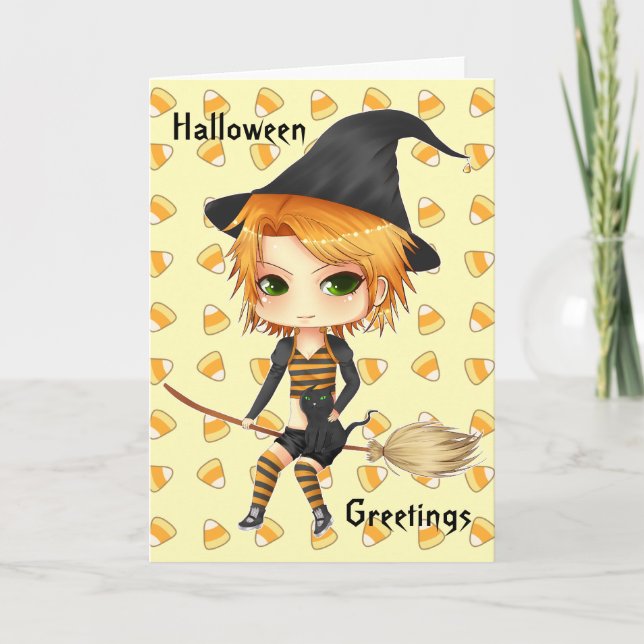 Cute Halloween witch chibi card for your text (Front)