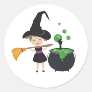 Cute Halloween Witch Classic Round Sticker