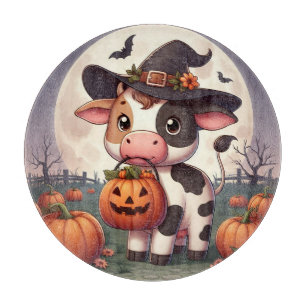 Cute Halloween witch cow Cutting Board