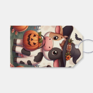 Cute Halloween witch cow Gift Tags