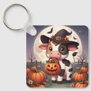 Cute Halloween witch cow Key Ring