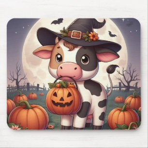 Cute Halloween witch cow Mouse Mat