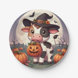 Cute Halloween witch cow Paper Plate
