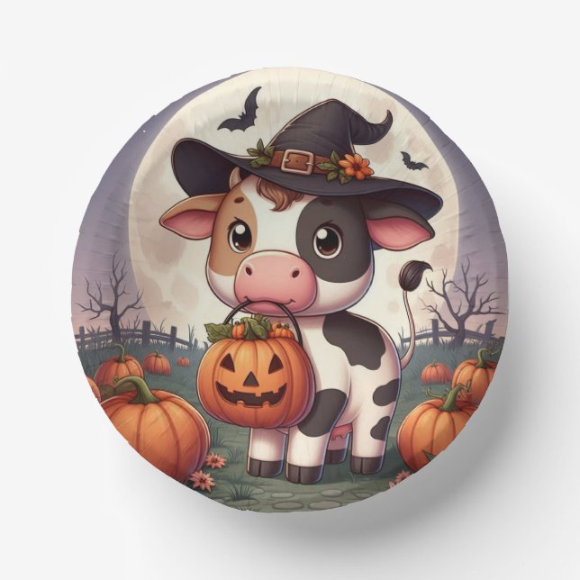 Cute Halloween witch cow Paper Plate (Front)