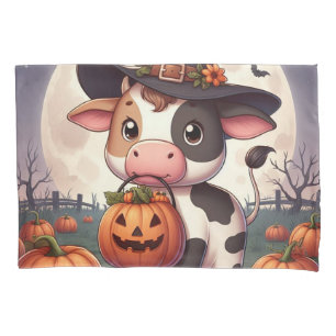 Cute Halloween witch cow Pillowcase