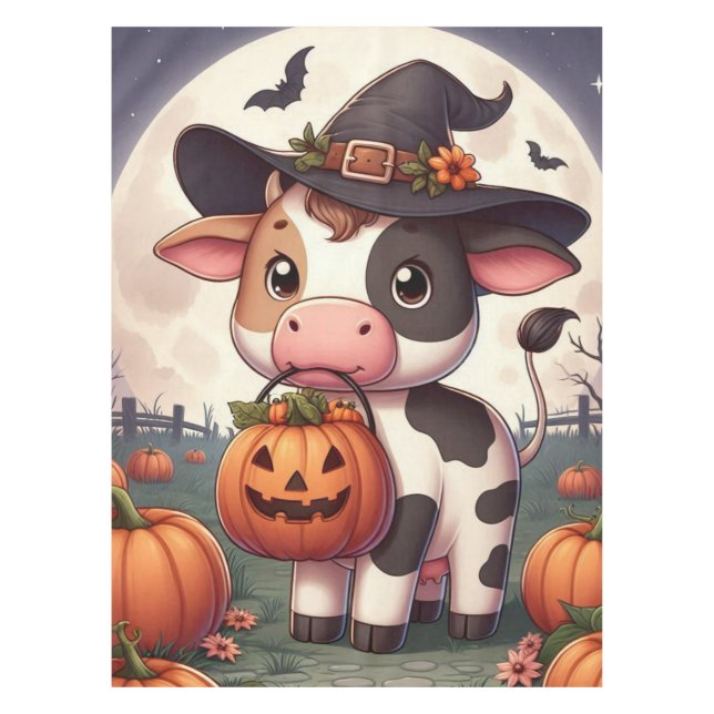 Cute Halloween witch cow Tablecloth (Front)