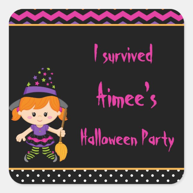 Cute Halloween Witch Girl Halloween Party Square Sticker (Front)