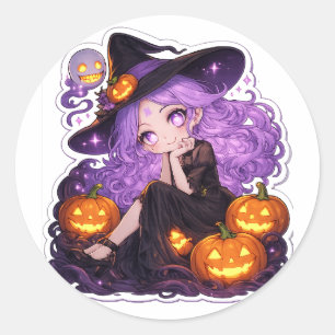 Cute Halloween Witch Girl Pumpkin Sticker