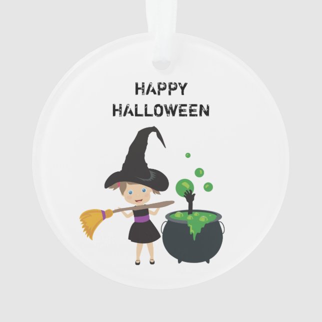 Cute Halloween Witch Happy Halloween Ornament (Back)