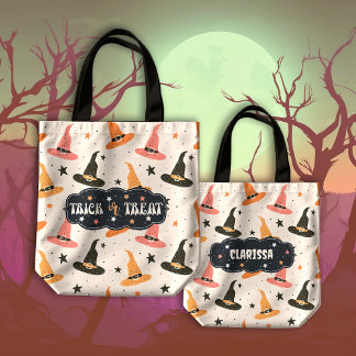 Cute Halloween Witch Hat Trick or Treat Tote Bag