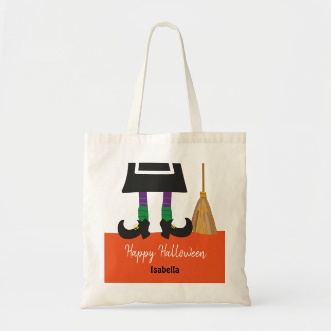 Cute Halloween Witch Legs  Personalized Treat Tote Bag (Front)