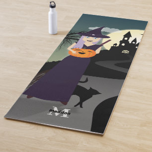 Cute Halloween Witch Pumpkin Black cat Monogram Yoga Mat