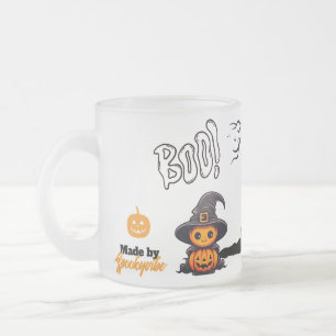 Cute Halloween Witch Pumpkin Spooky Boo Haunted Frosted Glass Coffee Mug